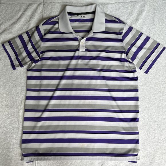 Adidas Polo Shirt Mens Purple Stripe Golf Outdoor Activewear Size L - Picture 1 of 3